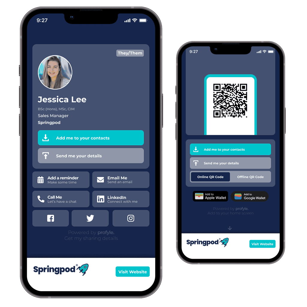 Digital business card used by Springpod
