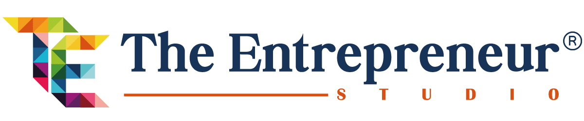 The Entrepreneur Studio logo with a colorful geometric 'TE' initial and dark blue text.
