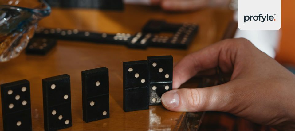 Dominoes symbolising a step by step process