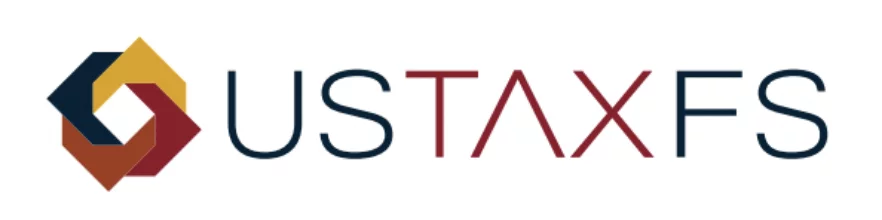 USTAXFS logo with a four-part interlocking square graphic in blue, gold, brown, and red.