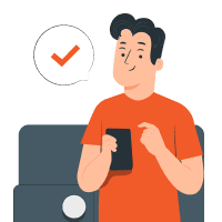Illustration of a smiling man holding a smartphone with a checkmark in a speech bubble